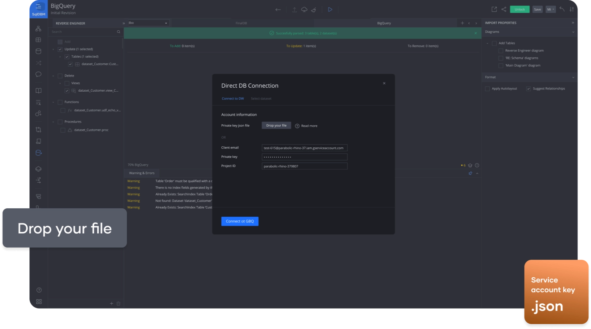 Direct connect using service account key file